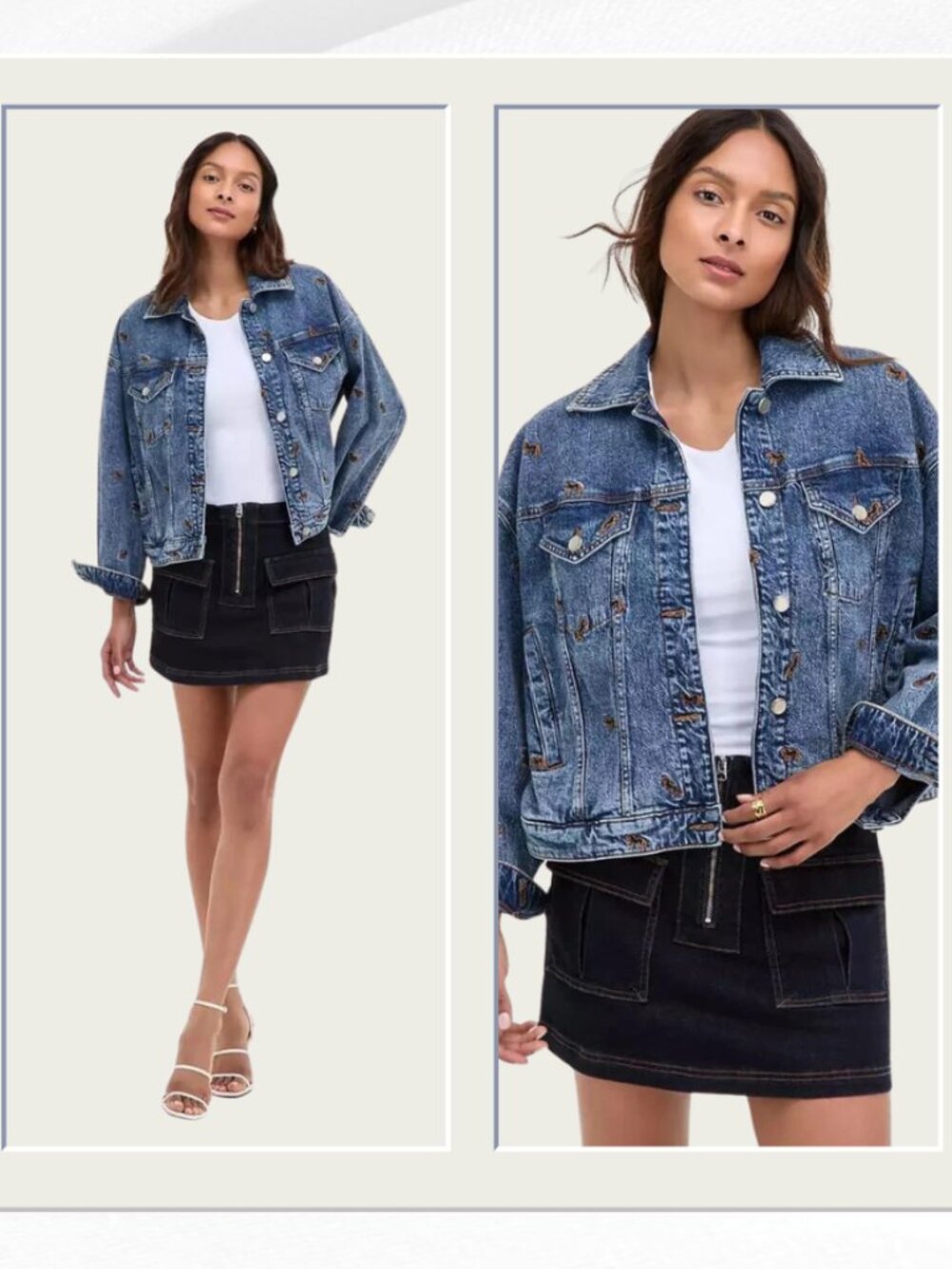 Avec Les Filles Horse Embroidered Ombre Trucker Jacket XL Denim Artisan Wash - Picture 3 of 17